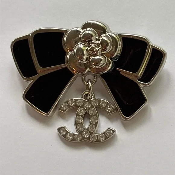 Chanel Camellia Bow Black Pin Brooch 21C - Picture 2 of 9